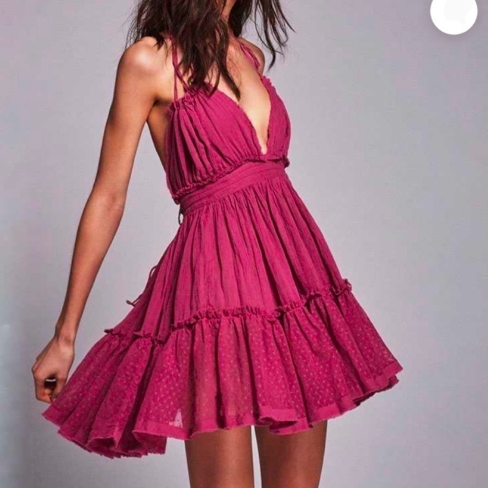Free People 100 Degrees of Shine Mini Dress. Size M. Color pink red .
